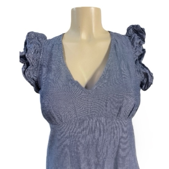 JILL Jill Stuart Dress Blue Chambray Tiered Ruffle Flutter Sleeve Mini. Size S - Picture 5 of 7